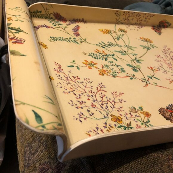 Fiberglass Tray Floral Butterfly VTG Yellow Handles 60s Platter READ - Picture 3 of 10